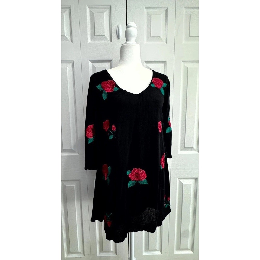 Altar'd State Dress Women's Small Black Rose Floral Embroidered Classic Pullover